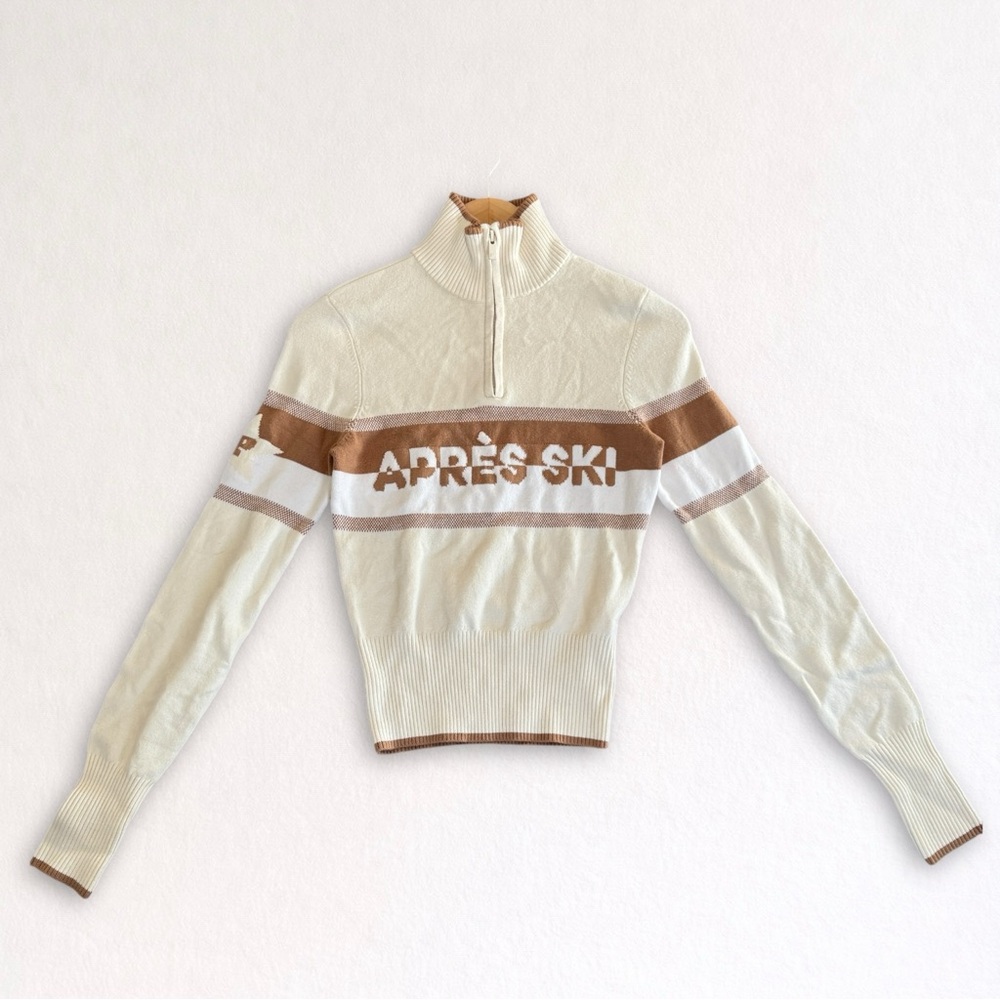 PINK Victoria's Secret Cream and Brown Half-Zip Sweater